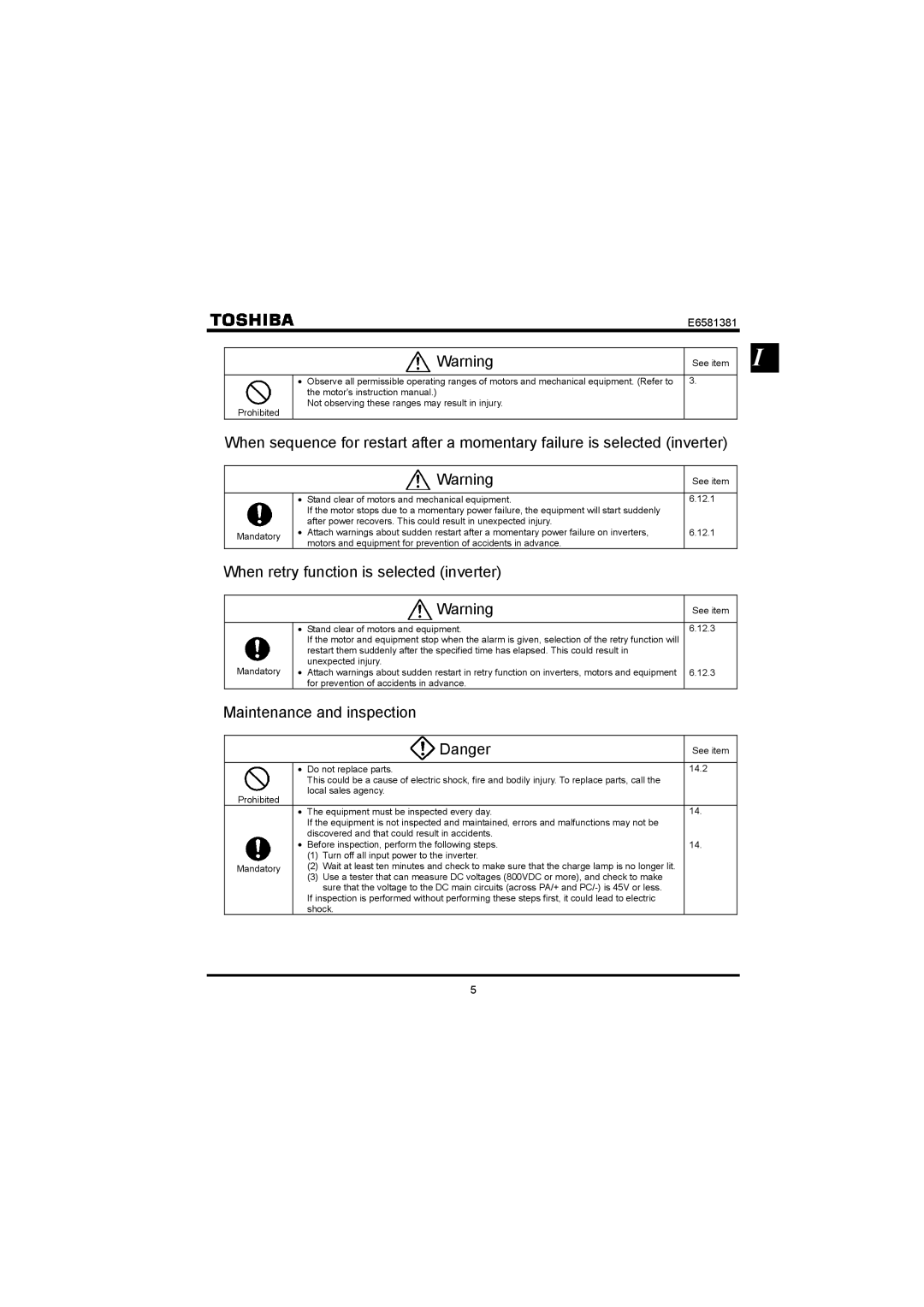 Toshiba VF-FS1 instruction manual When retry function is selected inverter, Maintenance and inspection 