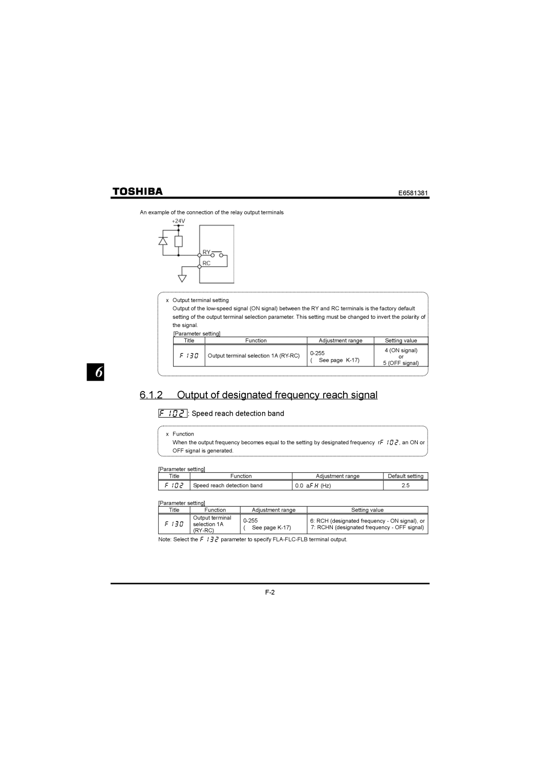 Toshiba VF-FS1 instruction manual Output of designated frequency reach signal,  Speed reach detection band 