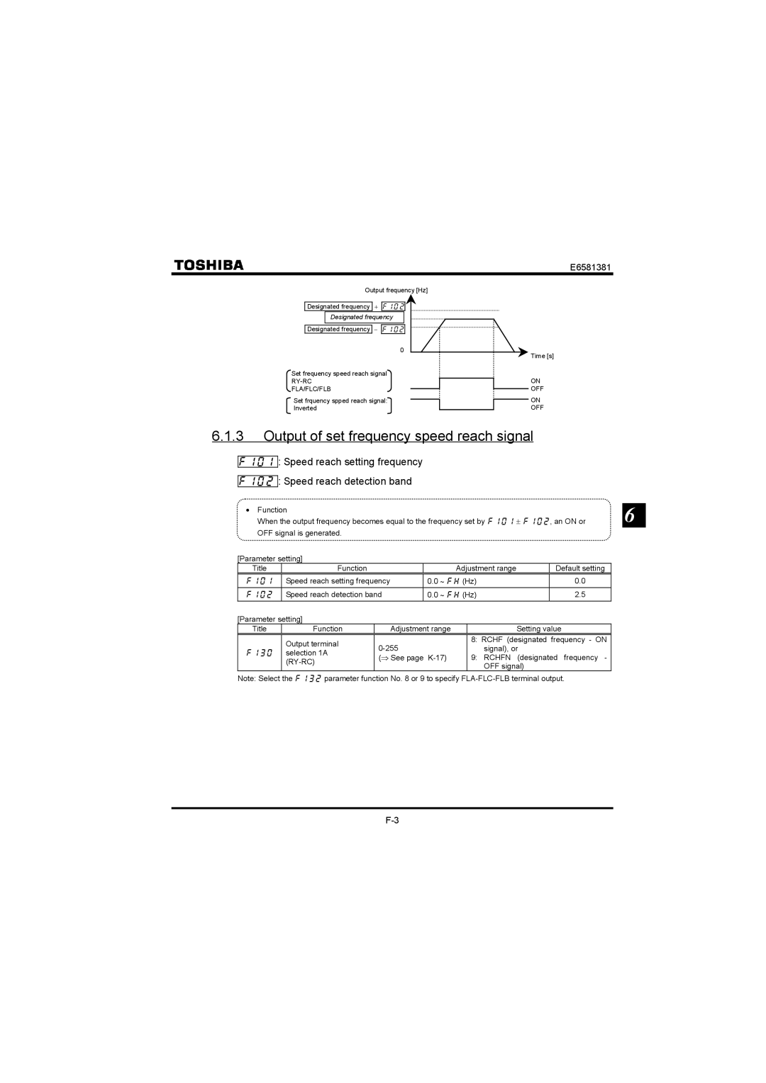 Toshiba VF-FS1 instruction manual Output of set frequency speed reach signal, Designated frequency 