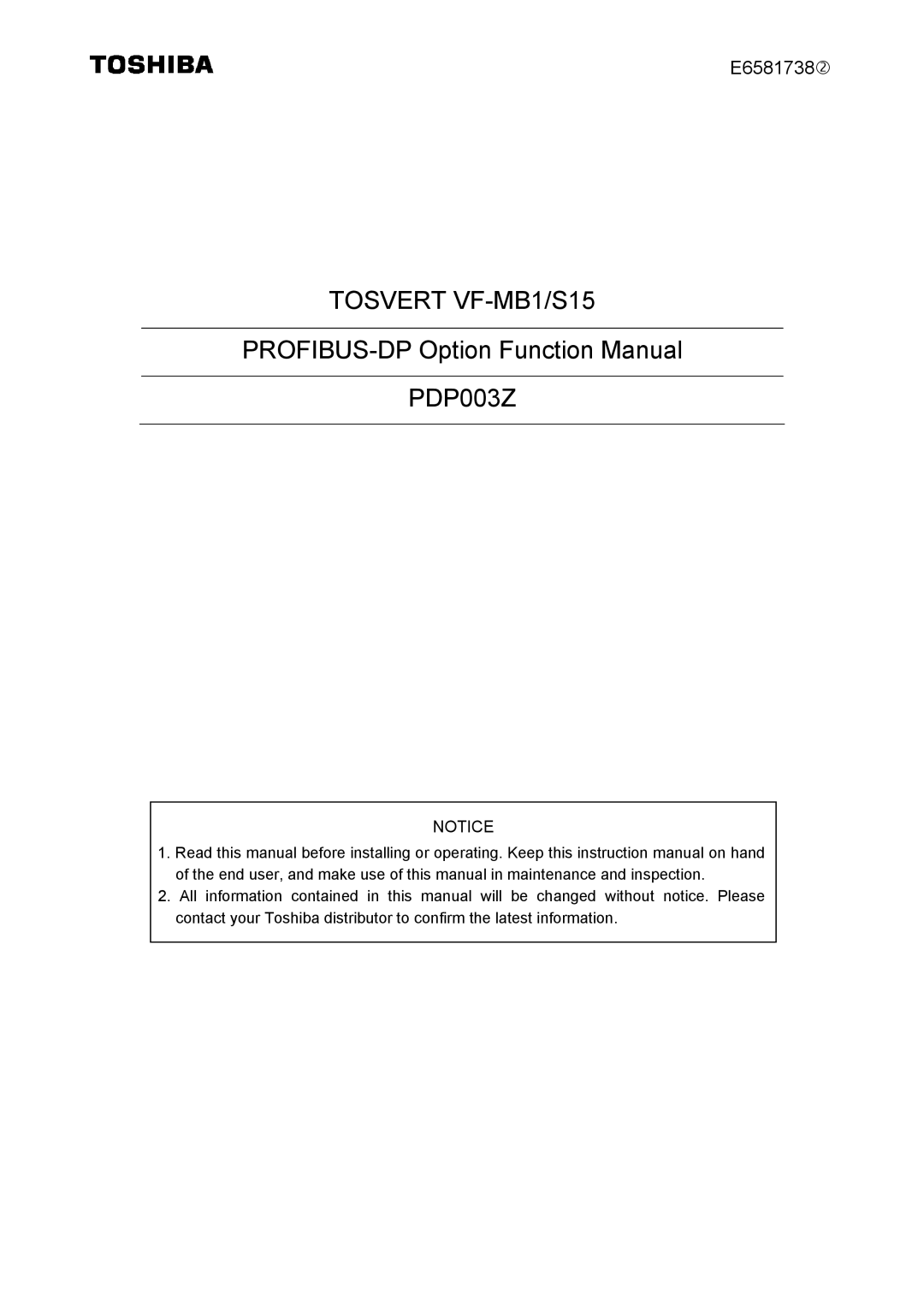 Toshiba instruction manual Tosvert VF-MB1/S15 