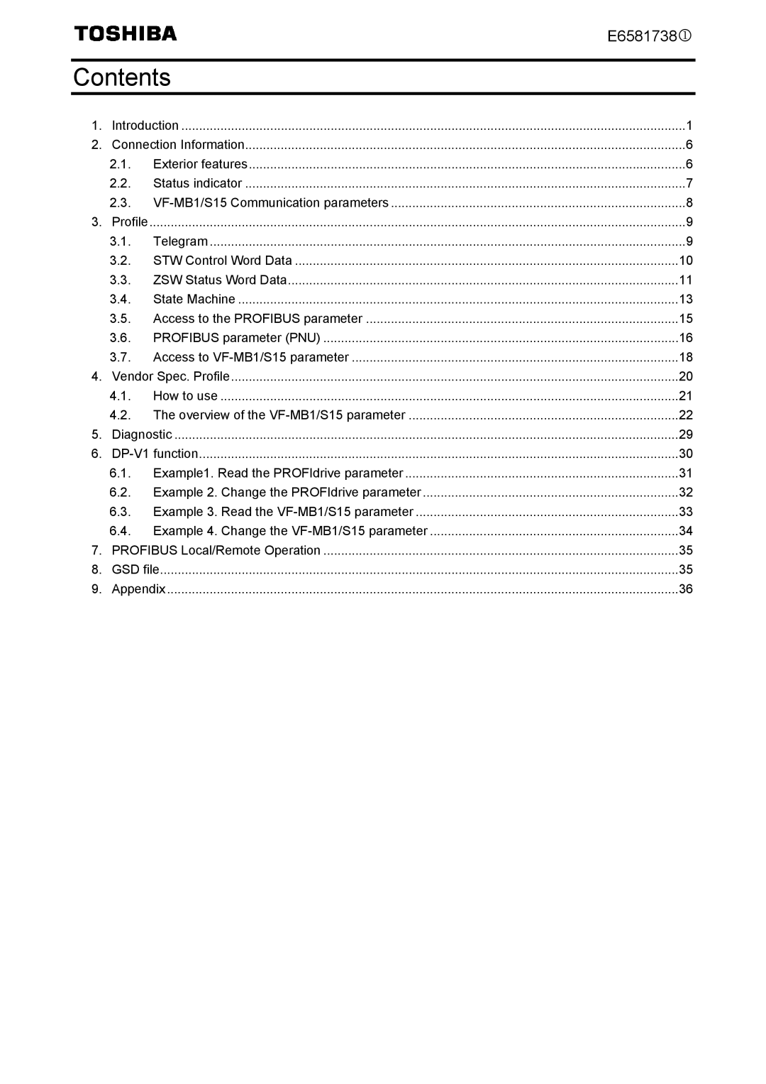 Toshiba VF-MB1/S15 instruction manual Contents 