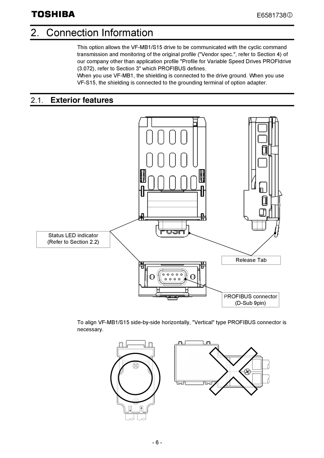 Toshiba VF-MB1/S15 instruction manual Connection Information, Exterior features 