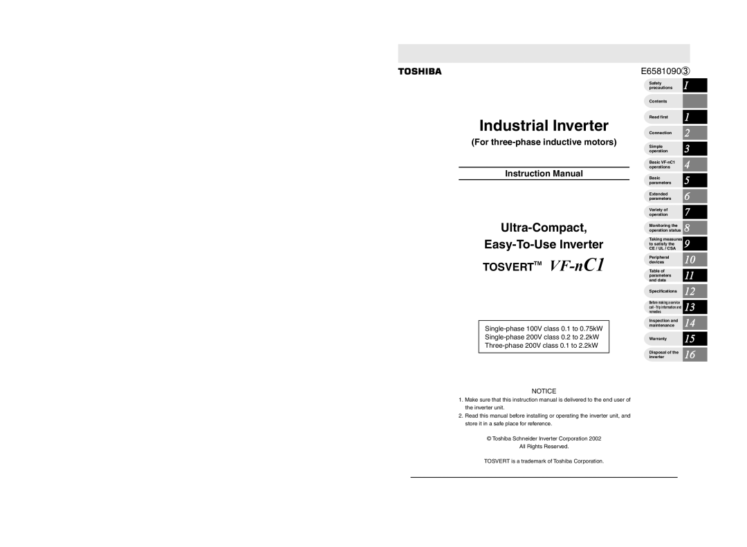 Toshiba VF-nC1 instruction manual Industrial Inverter 