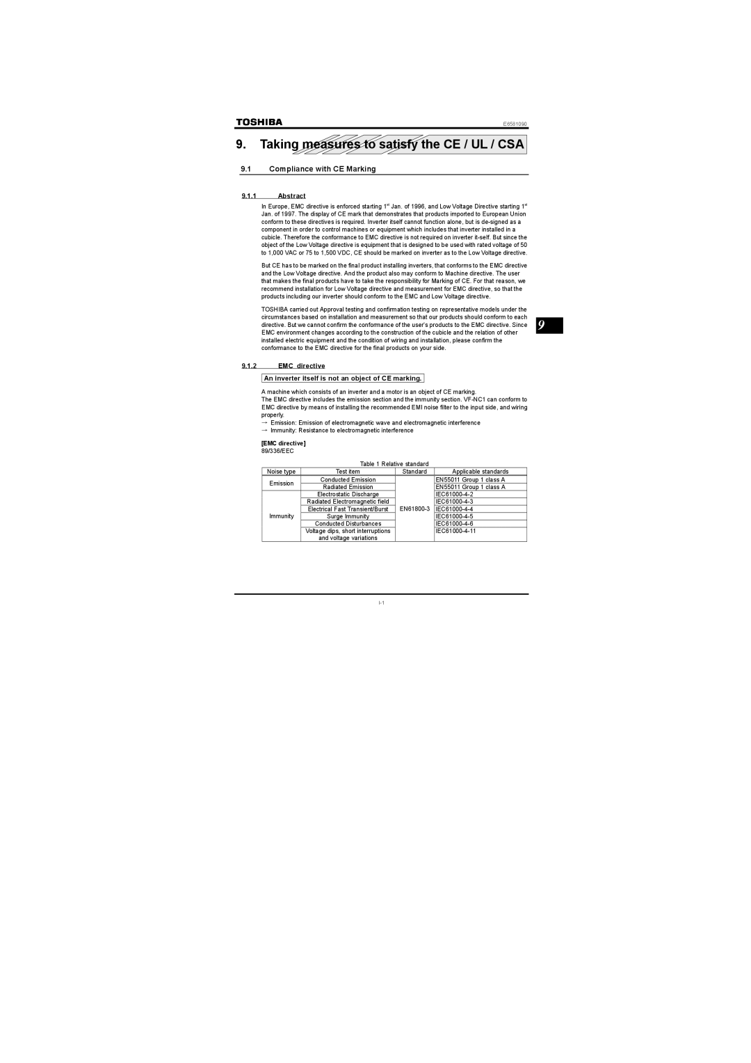 Toshiba VF-nC1 instruction manual Taking measures to satisfy the CE / UL / CSA, Compliance with CE Marking, Abstract 