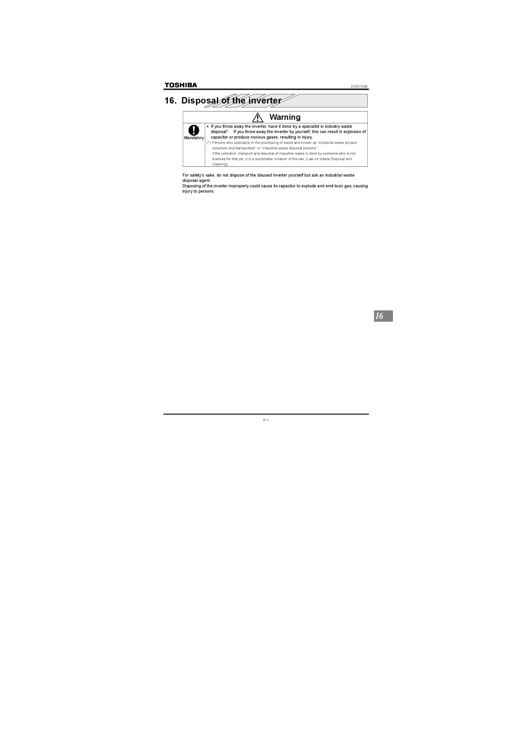 Toshiba VF-nC1 instruction manual Disposal of the inverter 