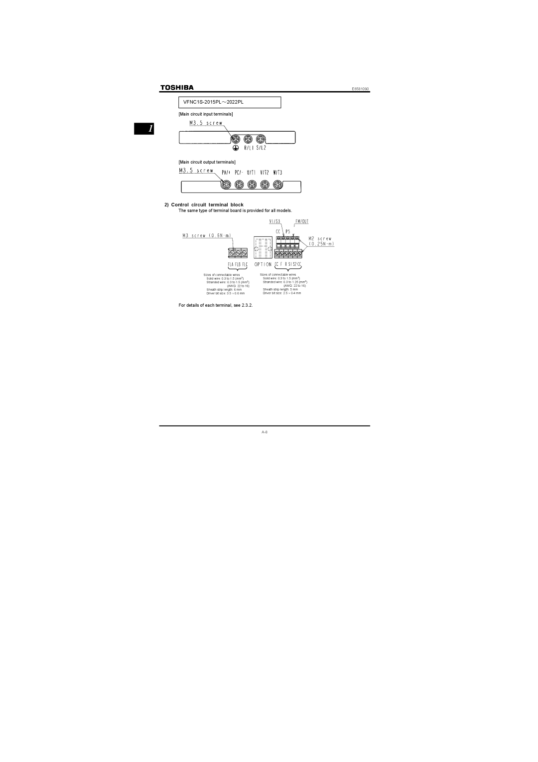 Toshiba VF-nC1 instruction manual Control circuit terminal block, Same type of terminal board is provided for all models 