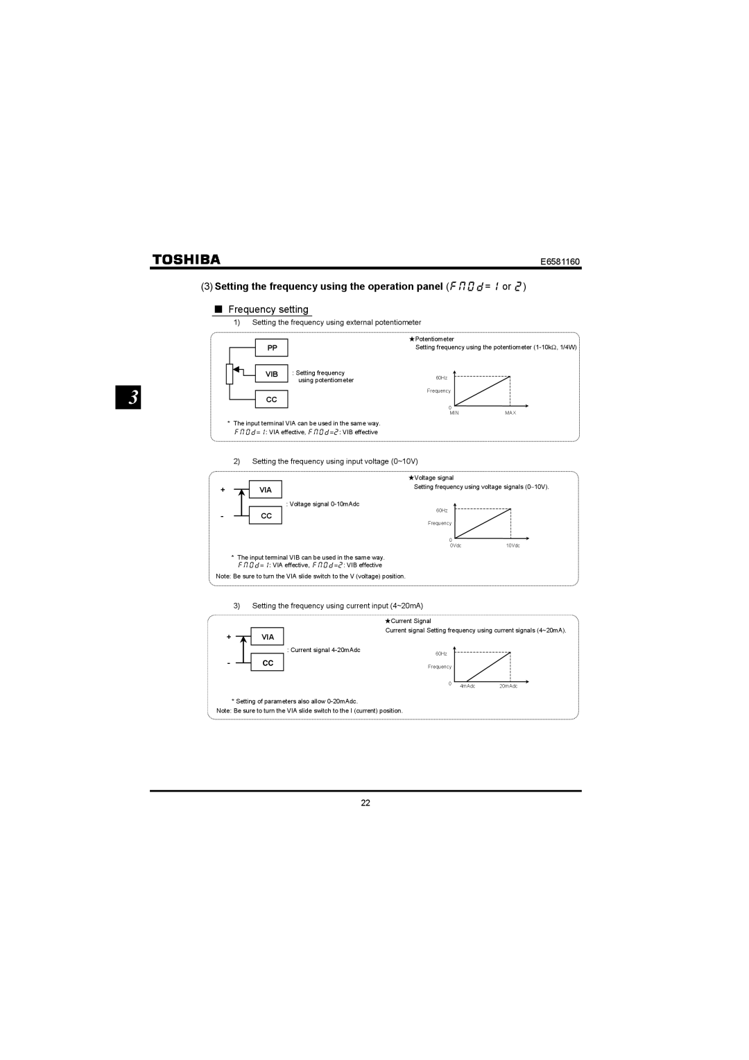 Toshiba VF-S11 manual Setting the frequency using the operation panel HOQF= or , Frequency setting 