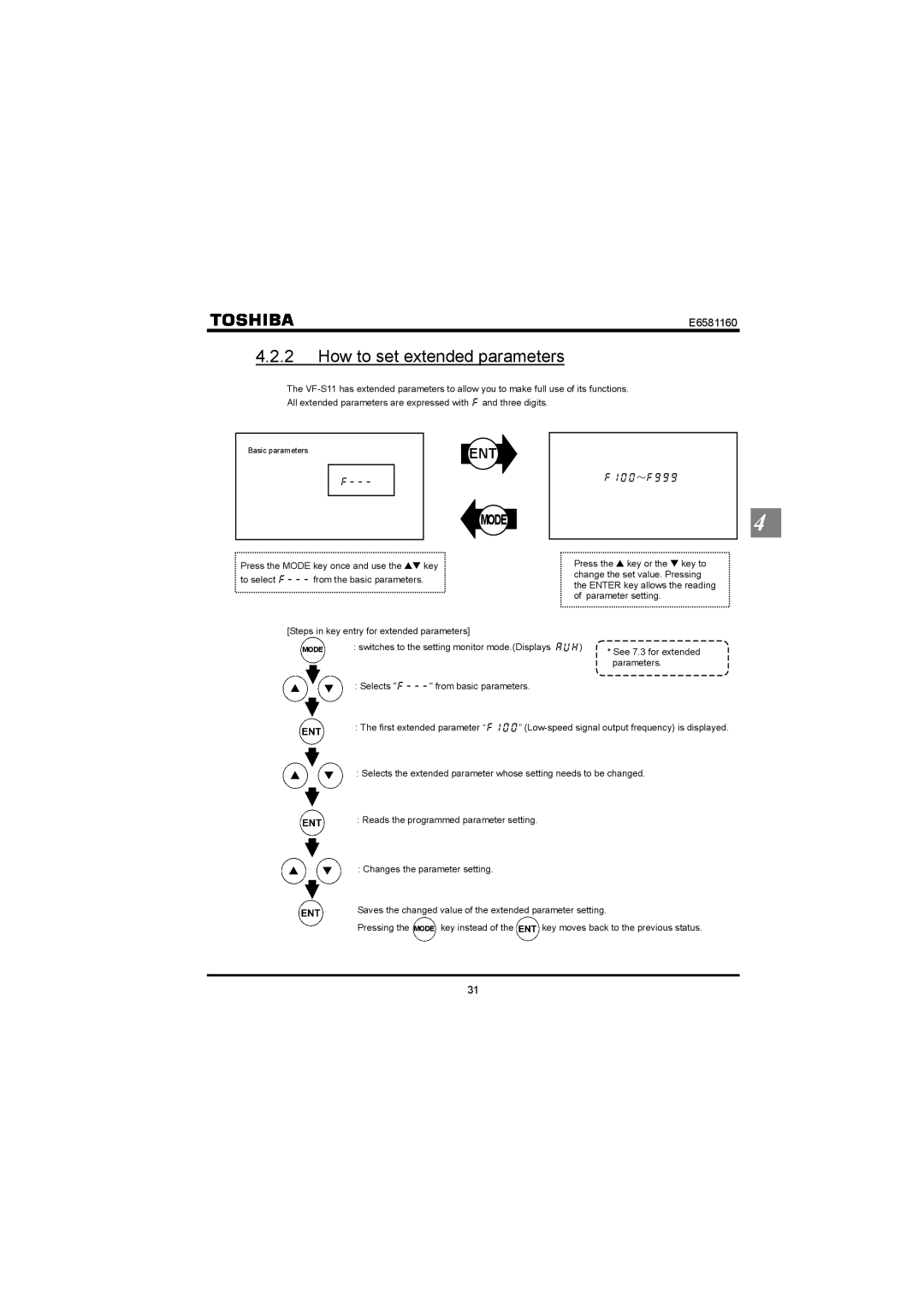 Toshiba VF-S11 manual How to set extended parameters, , ～H 