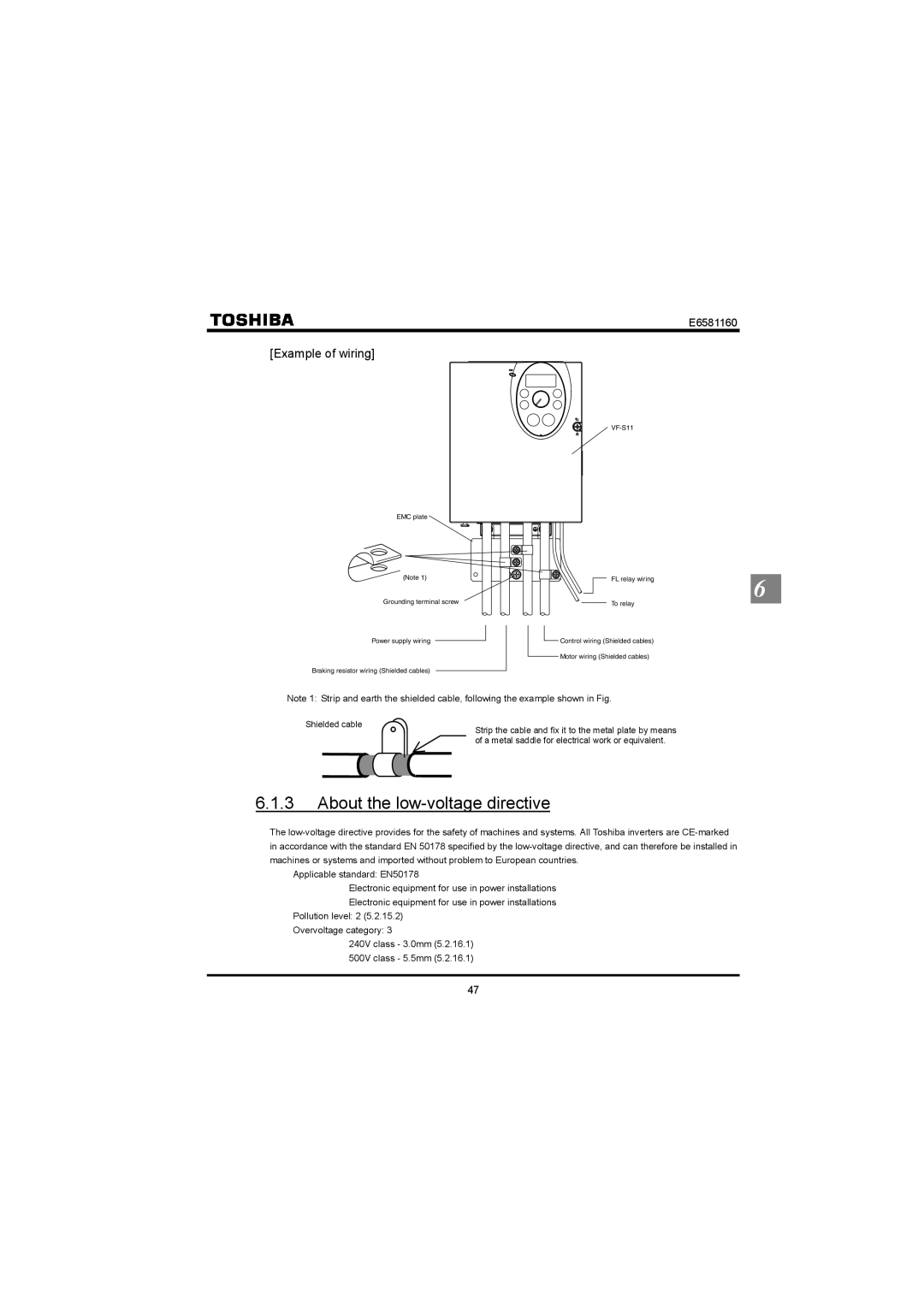 Toshiba VF-S11 manual About the low-voltage directive, Example of wiring 