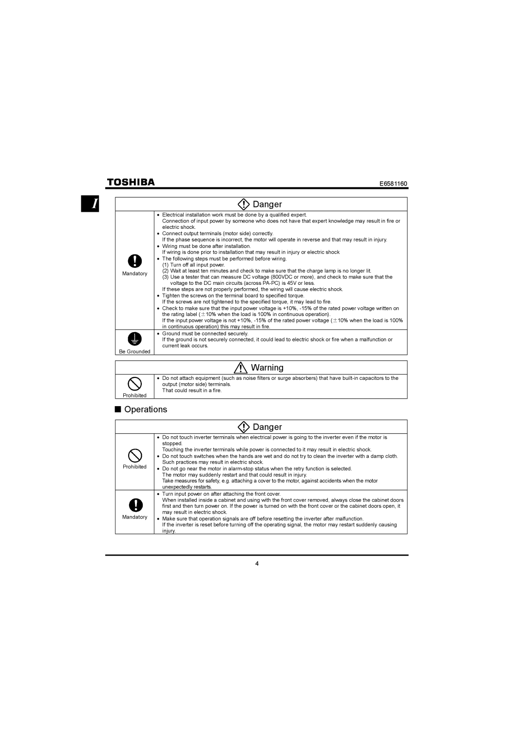 Toshiba VF-S11 manual Operations 