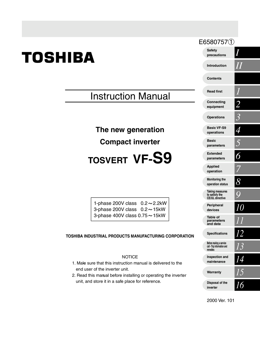 Toshiba manual Tosvert VF-S9 