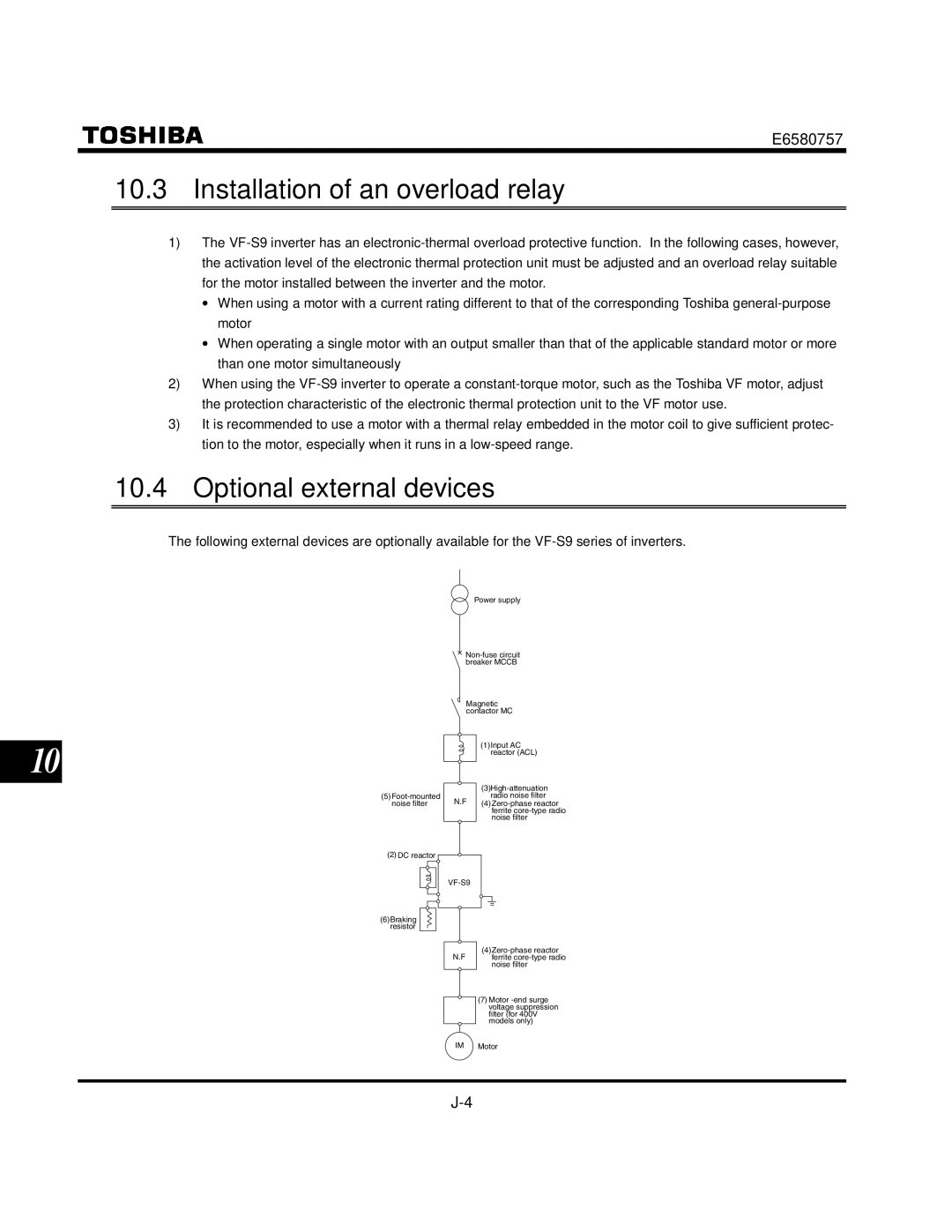 Toshiba VF-S9 manual Installation of an overload relay, Optional external devices 