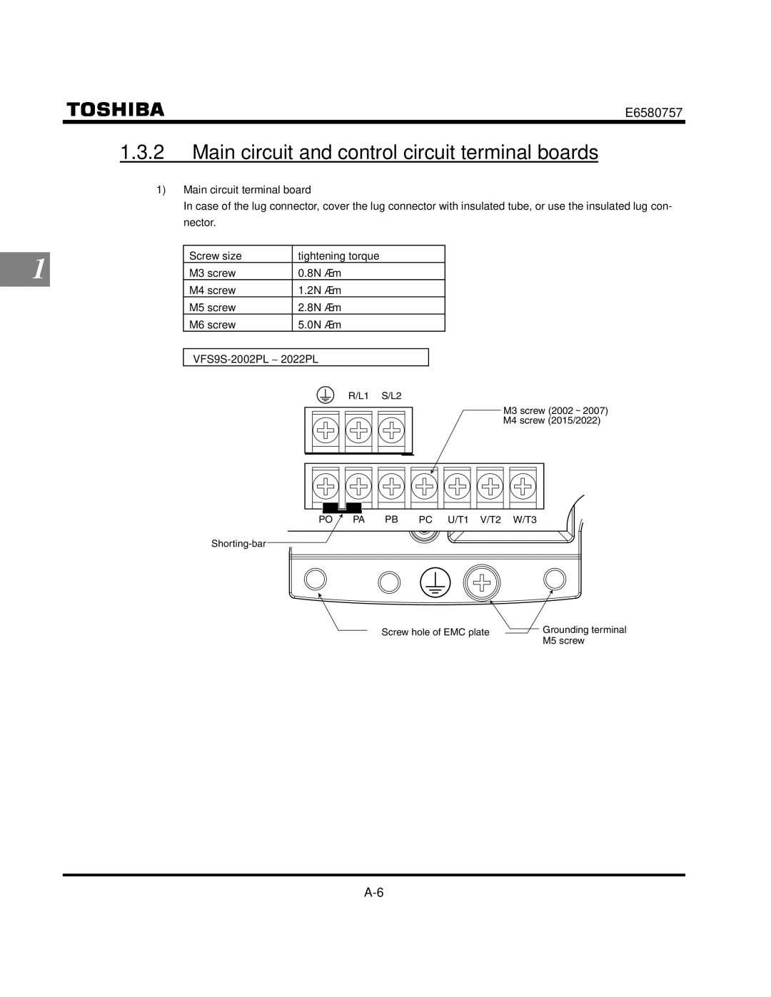 Toshiba VF-S9 manual Main circuit and control circuit terminal boards, 2022PL 