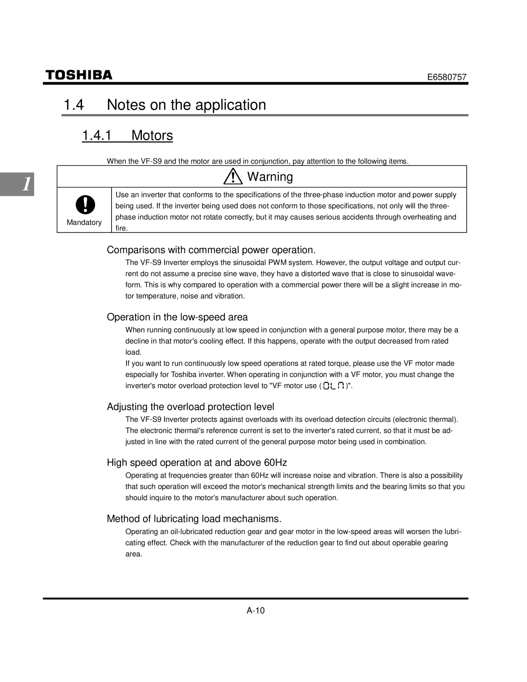 Toshiba VF-S9 manual Motors 