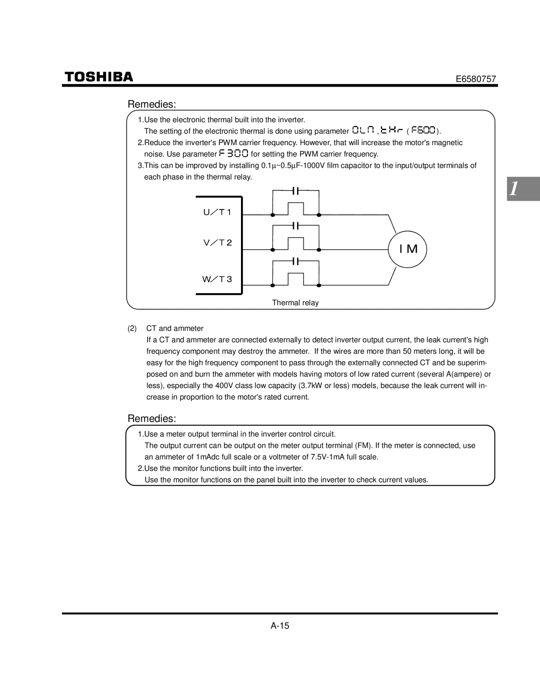 Toshiba VF-S9 manual Use the electronic thermal built into the inverter 