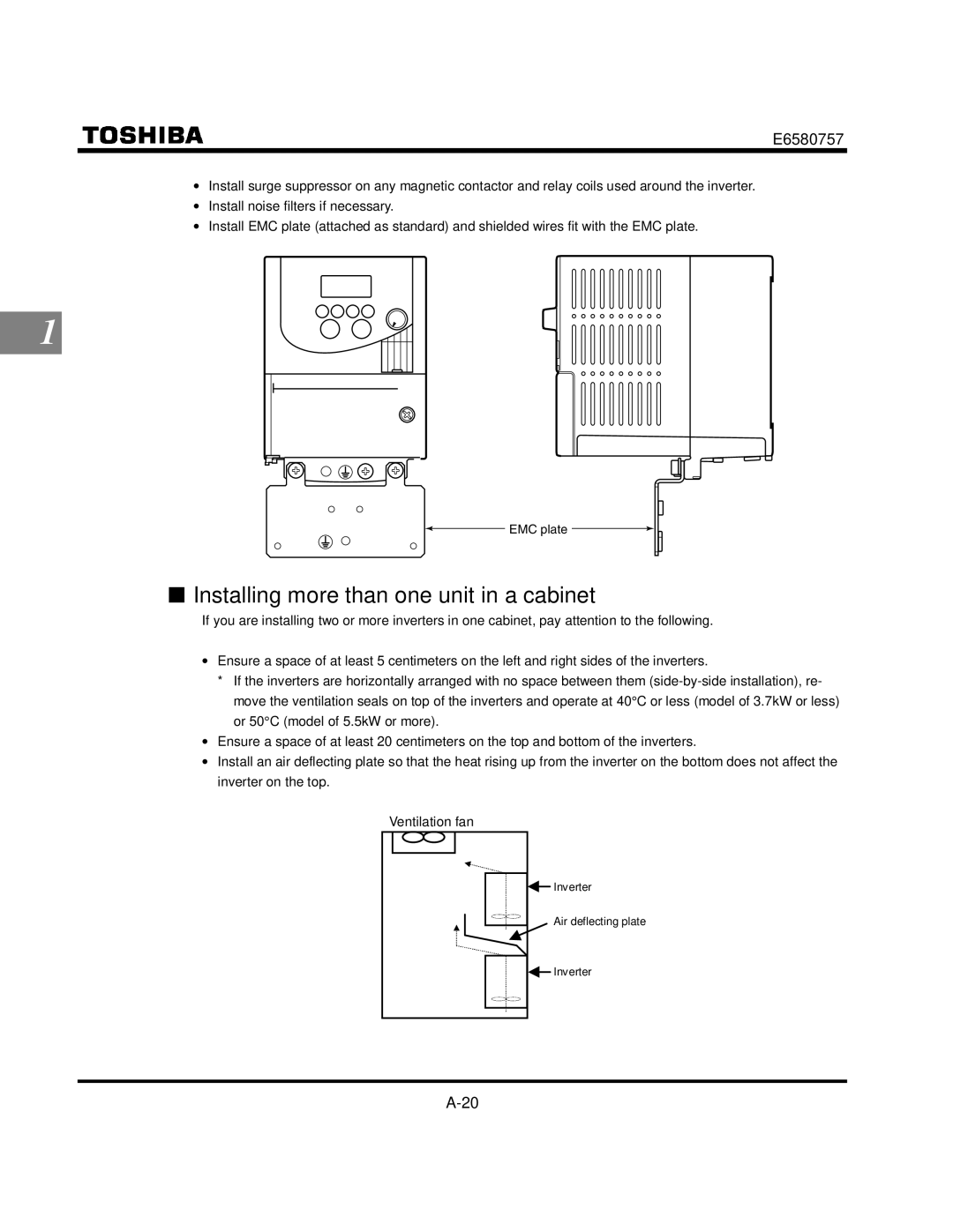 Toshiba VF-S9 manual Installing more than one unit in a cabinet 