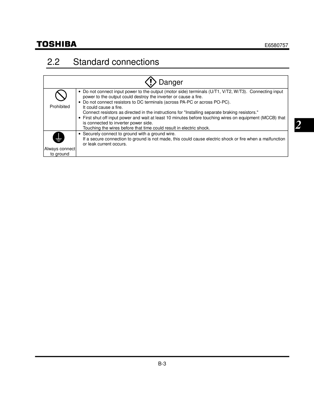 Toshiba VF-S9 manual Standard connections 