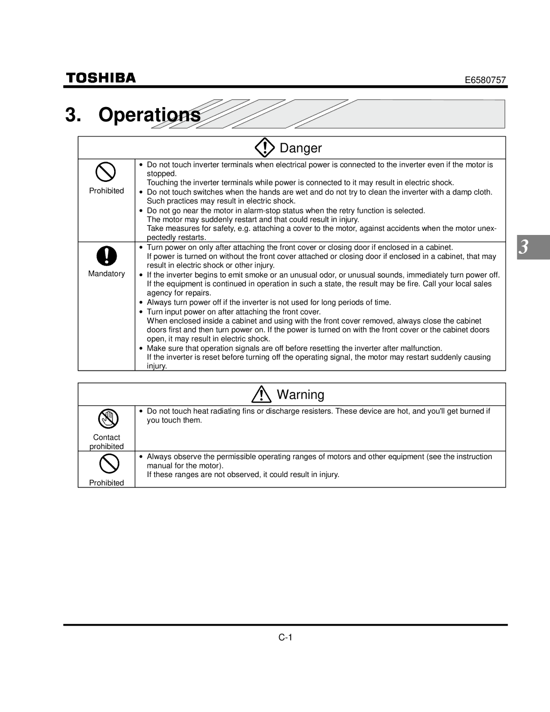 Toshiba VF-S9 manual Operations 