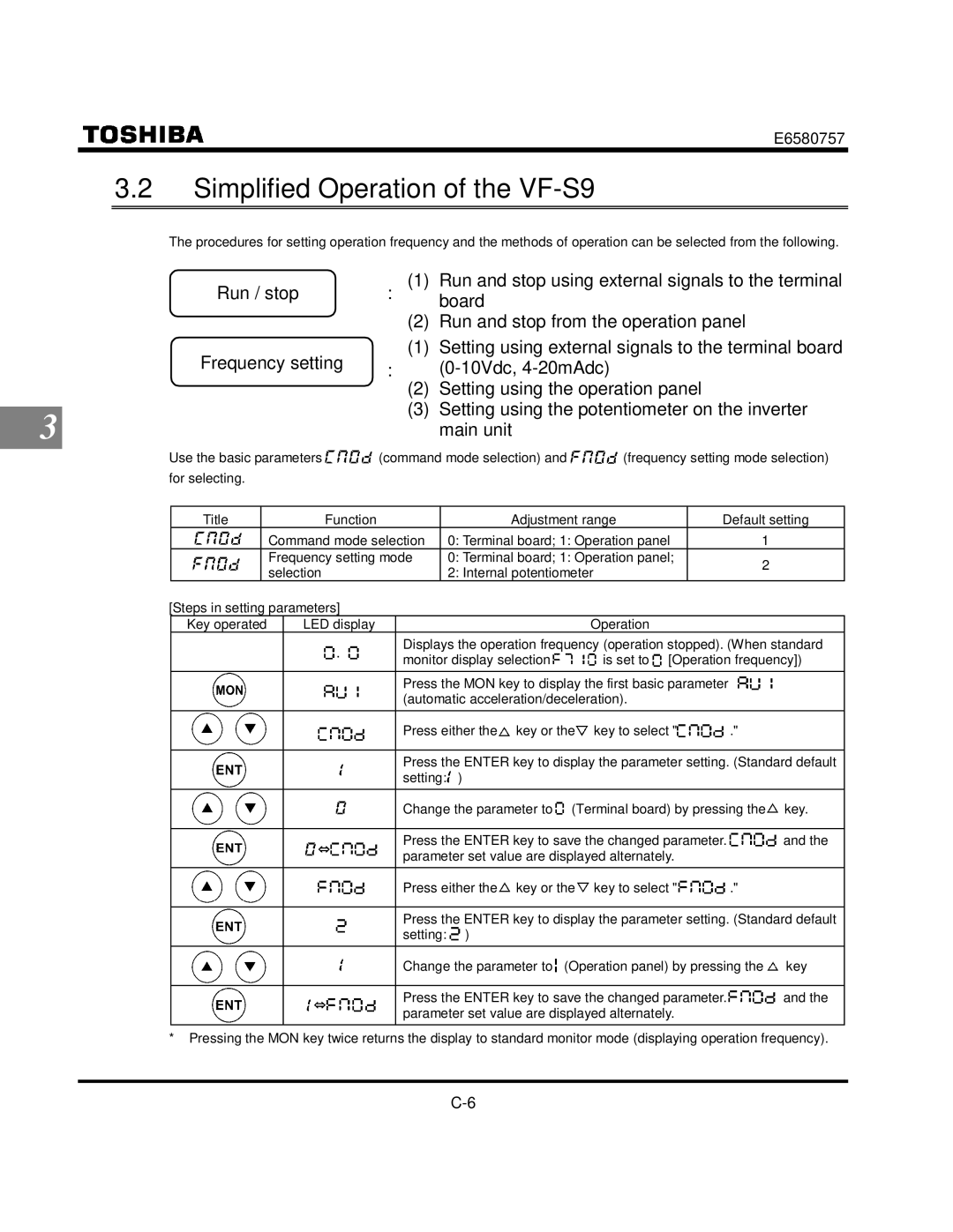 Toshiba manual Simplified Operation of the VF-S9, Adjustment range, Monitor display selection Is set to 