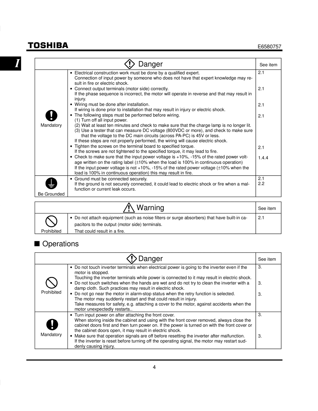 Toshiba VF-S9 manual Operations 