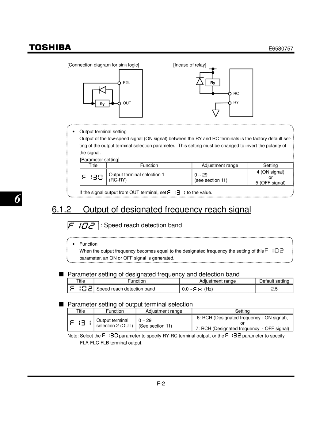 Toshiba VF-S9 manual Output of designated frequency reach signal, Speed reach detection band 