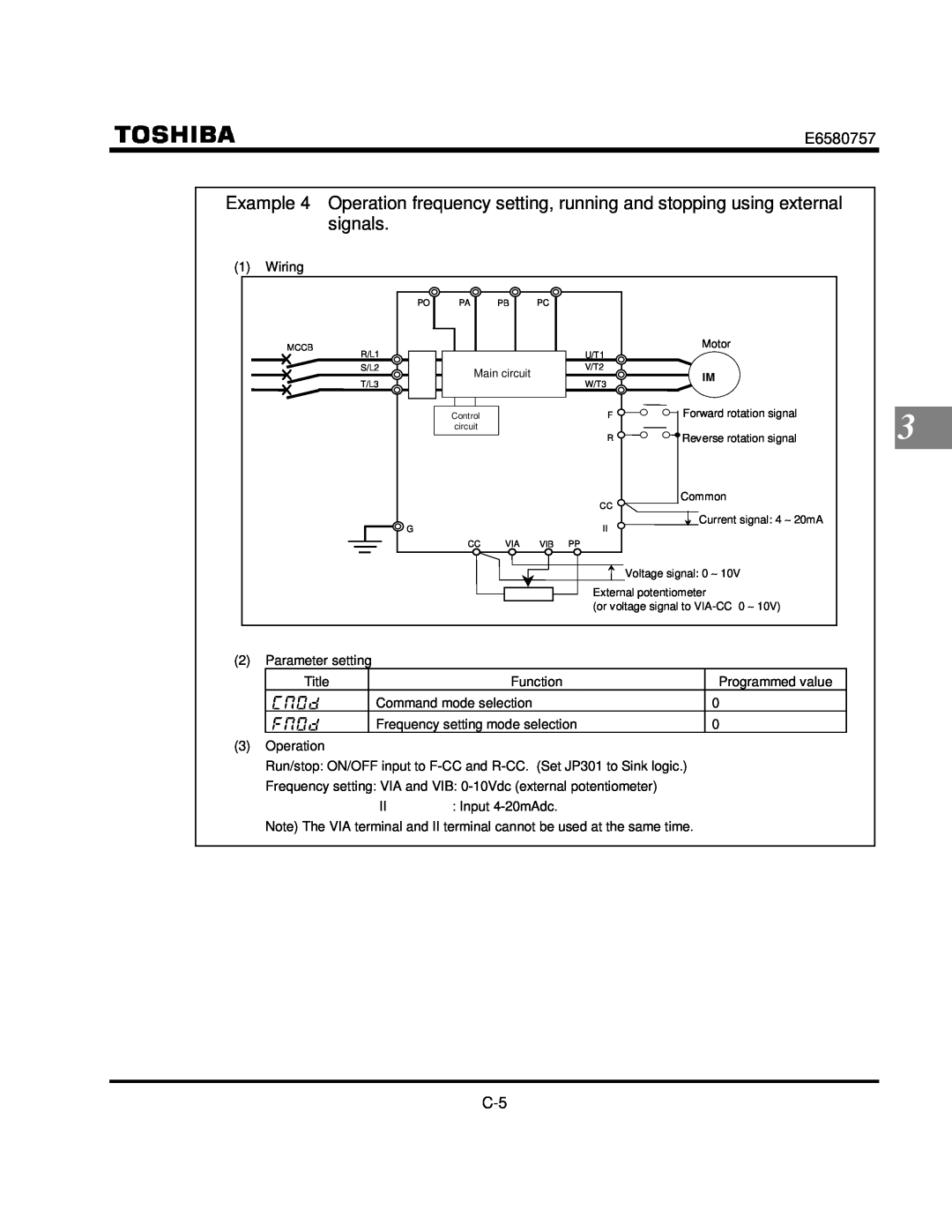 Toshiba VF-S9 manual Main circuit, Current signal 4 ∼, 20mA, or voltage signal to VIA-CC 0 ∼ 