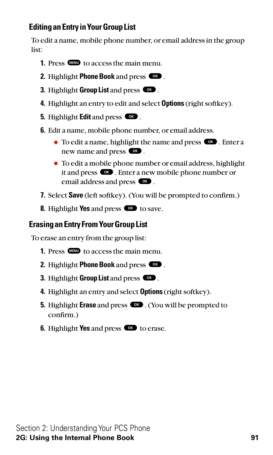 Toshiba VM4050 manual Editing an Entry in Your Group List, Erasing an Entry From Your Group List 