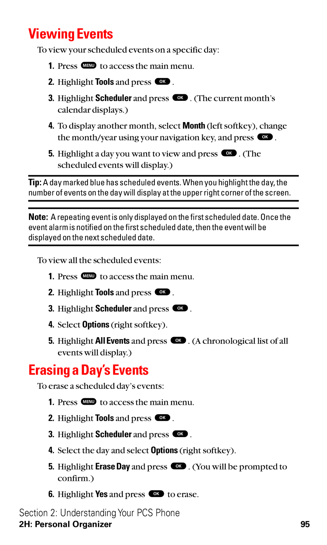 Toshiba VM4050 manual Viewing Events, Erasing a Day’s Events 