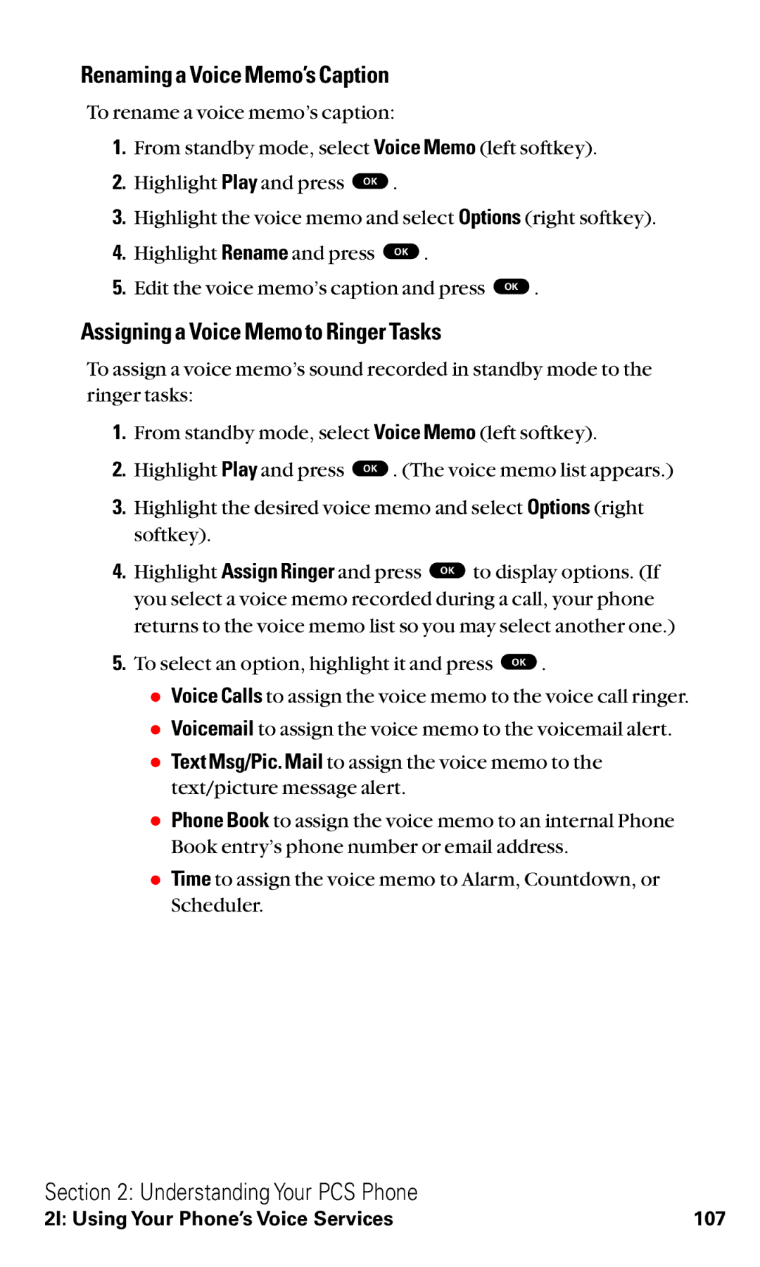 Toshiba VM4050 manual Renaming a Voice Memo’s Caption, Assigning a Voice Memo to Ringer Tasks 