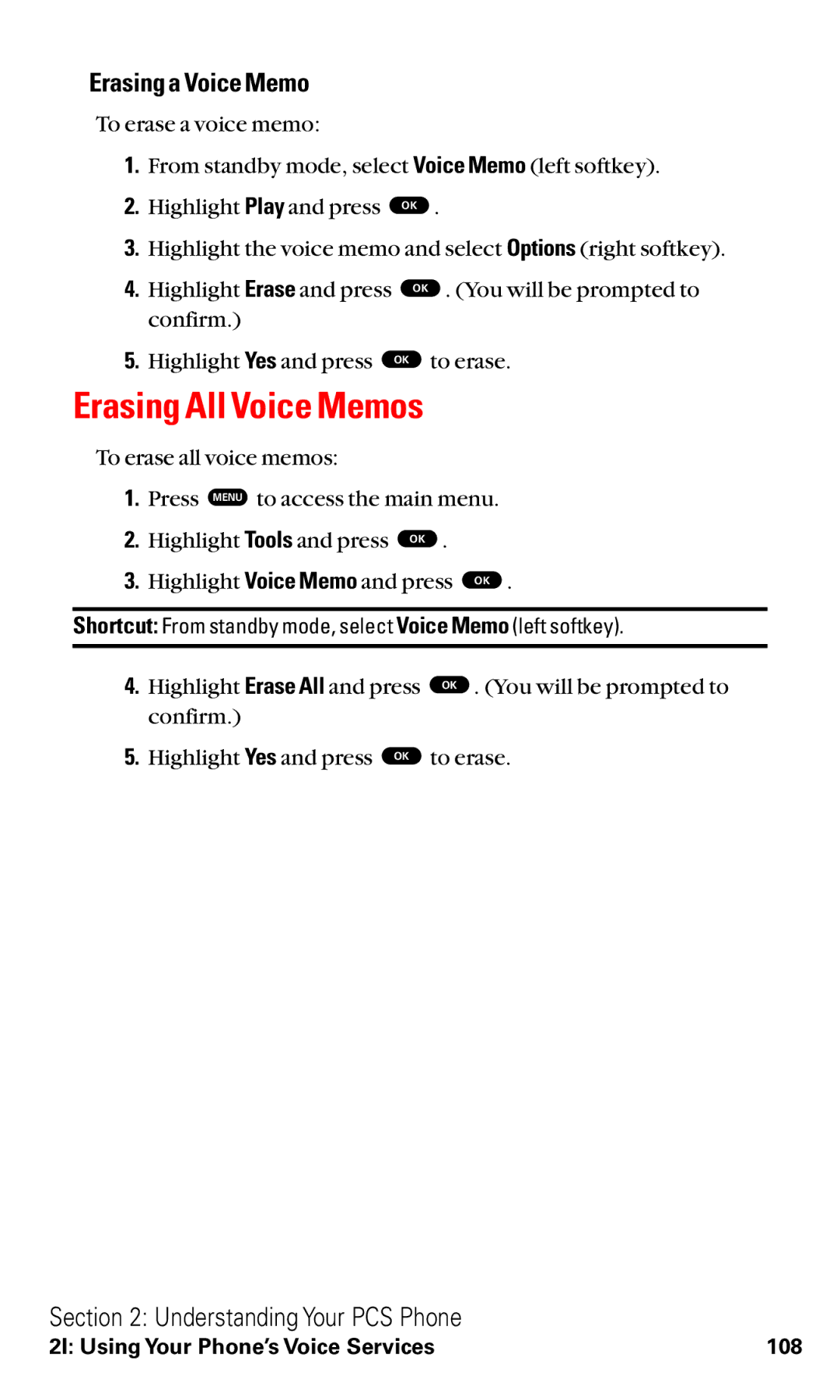 Toshiba VM4050 manual Erasing All Voice Memos, Erasing a Voice Memo 