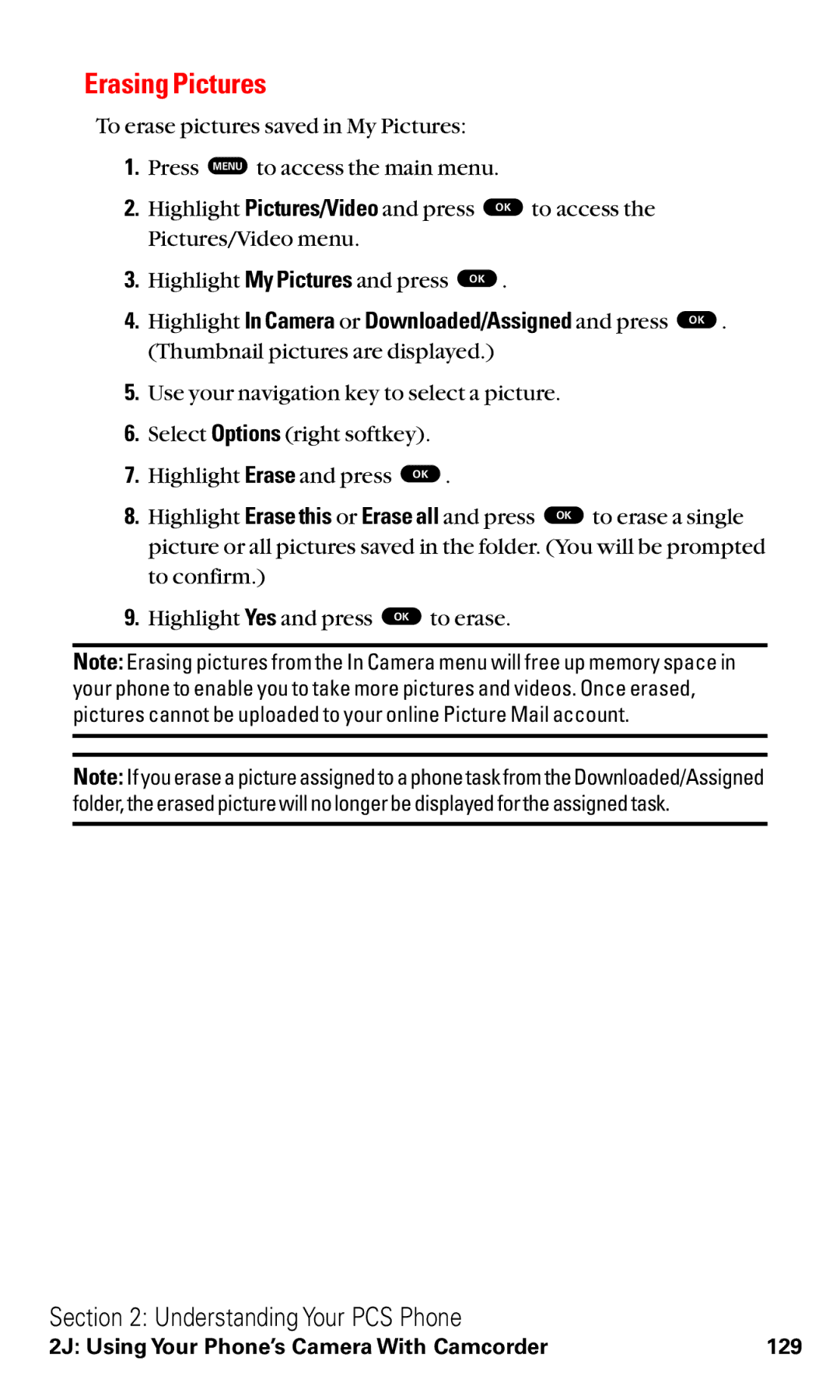 Toshiba VM4050 manual Erasing Pictures 