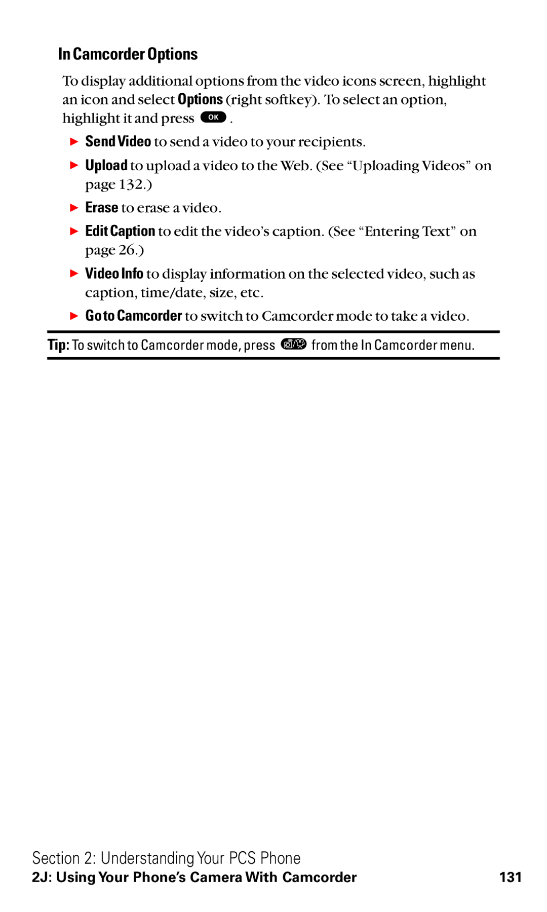 Toshiba VM4050 manual Camcorder Options 