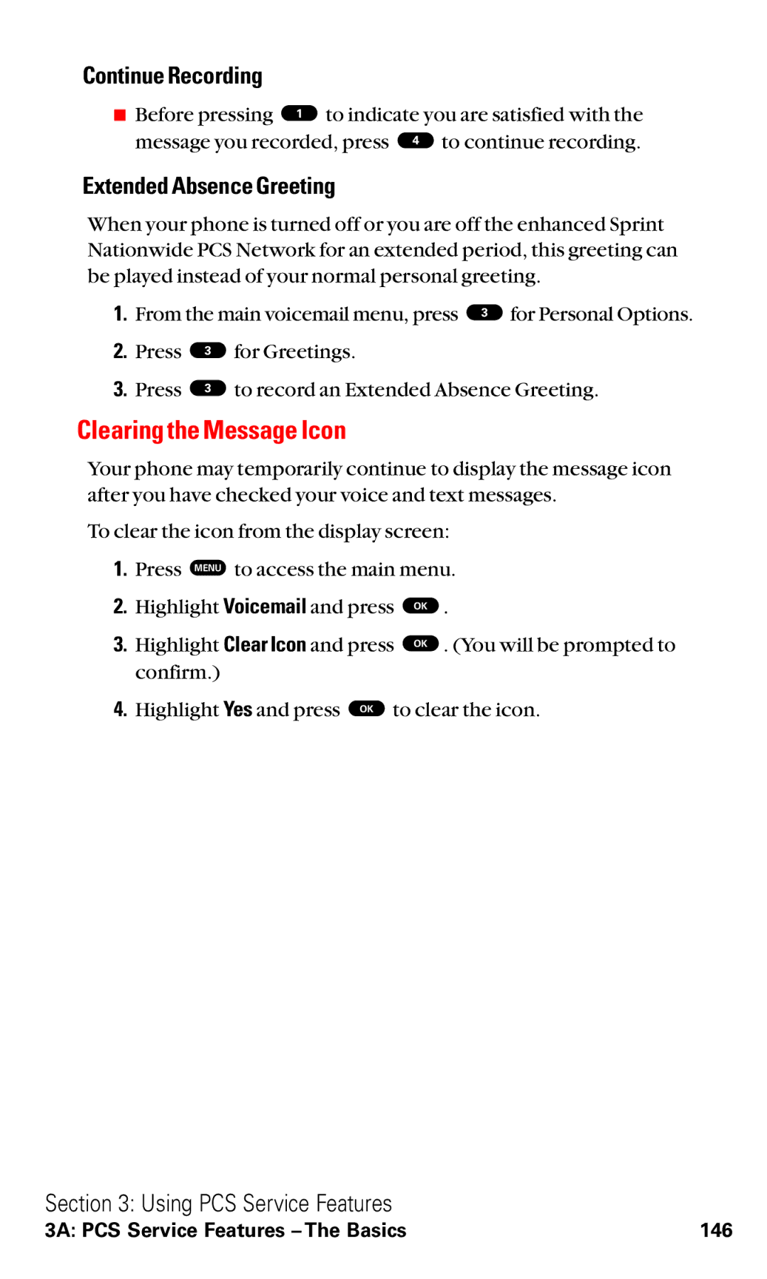 Toshiba VM4050 manual Clearing the Message Icon, Continue Recording, Extended Absence Greeting 