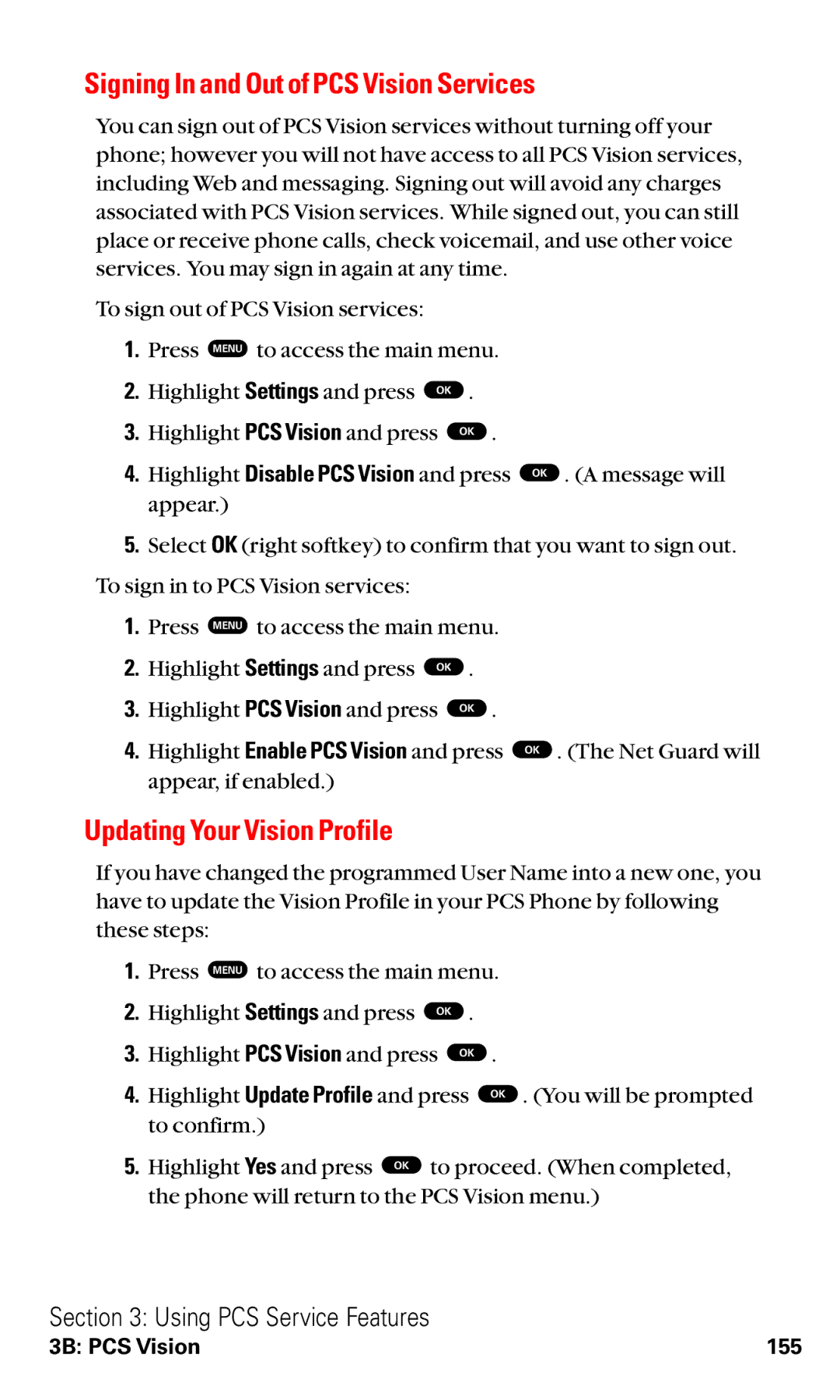 Toshiba VM4050 manual Signing In and Out of PCS Vision Services, Updating Your Vision Profile 