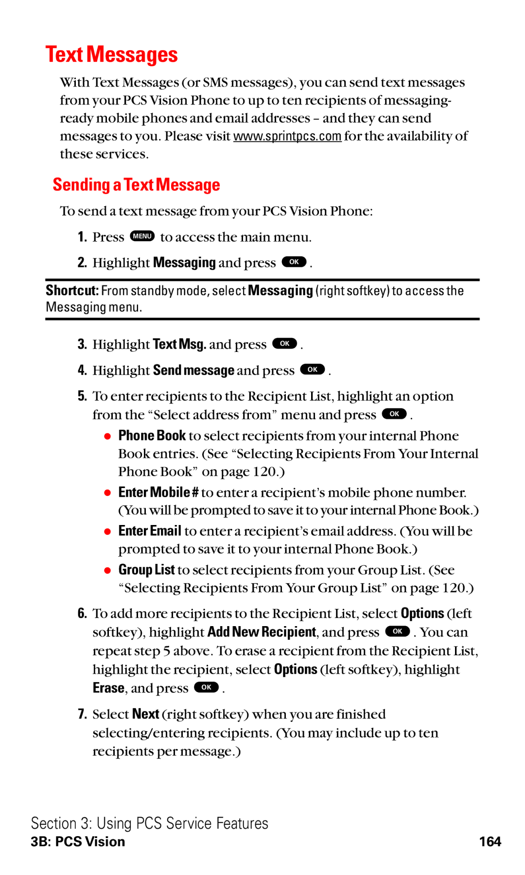 Toshiba VM4050 manual Text Messages, Sending a Text Message 