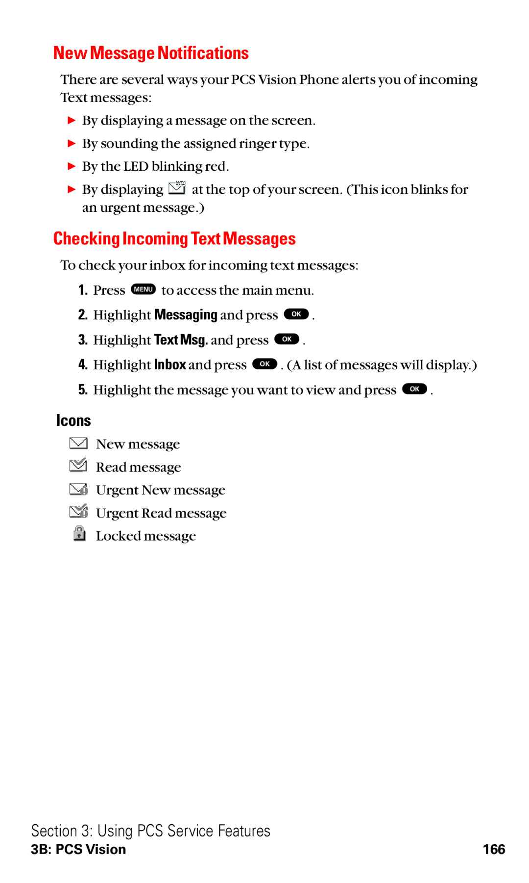 Toshiba VM4050 manual New Message Notifications, Checking Incoming Text Messages 