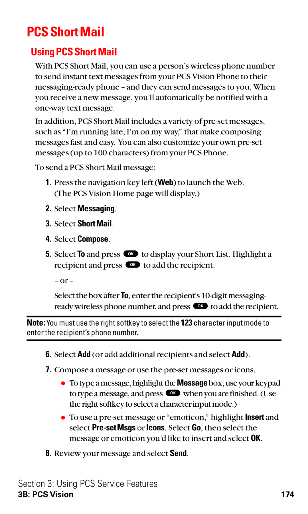 Toshiba VM4050 manual Using PCS Short Mail, Select Messaging Select Short Mail 