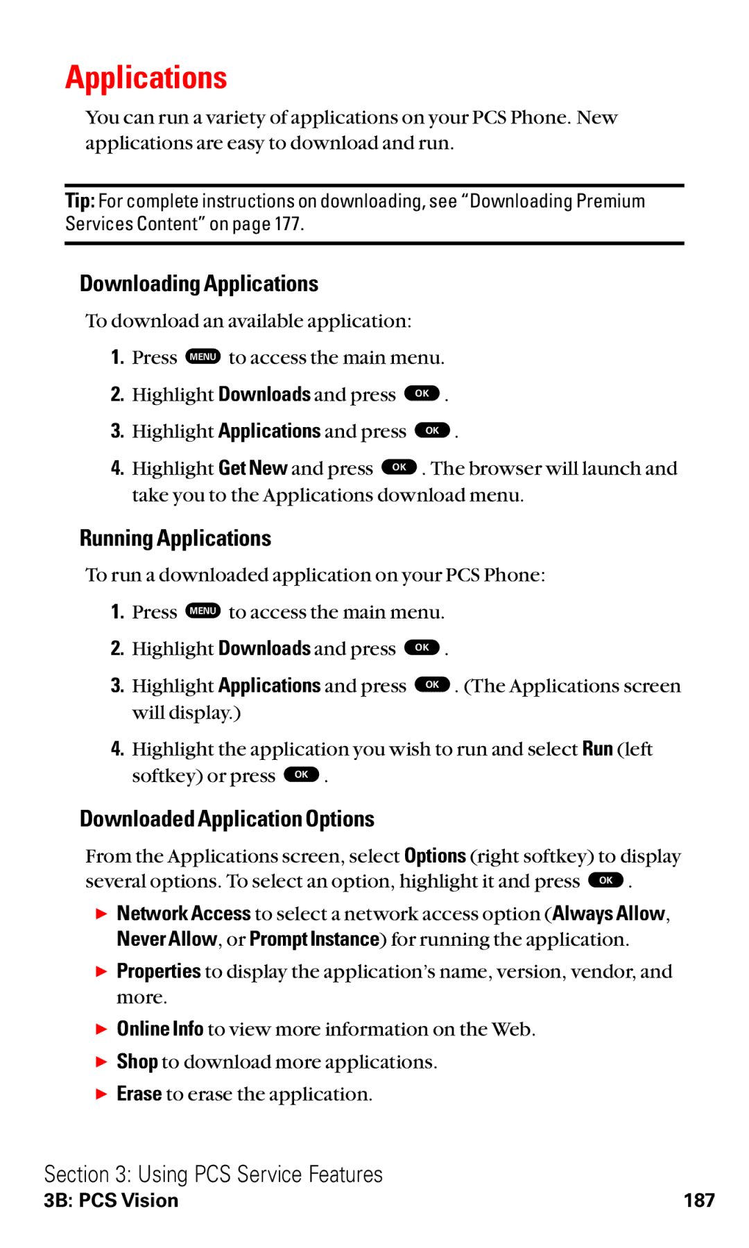 Toshiba VM4050 manual Downloading Applications, Running Applications, Downloaded Application Options 