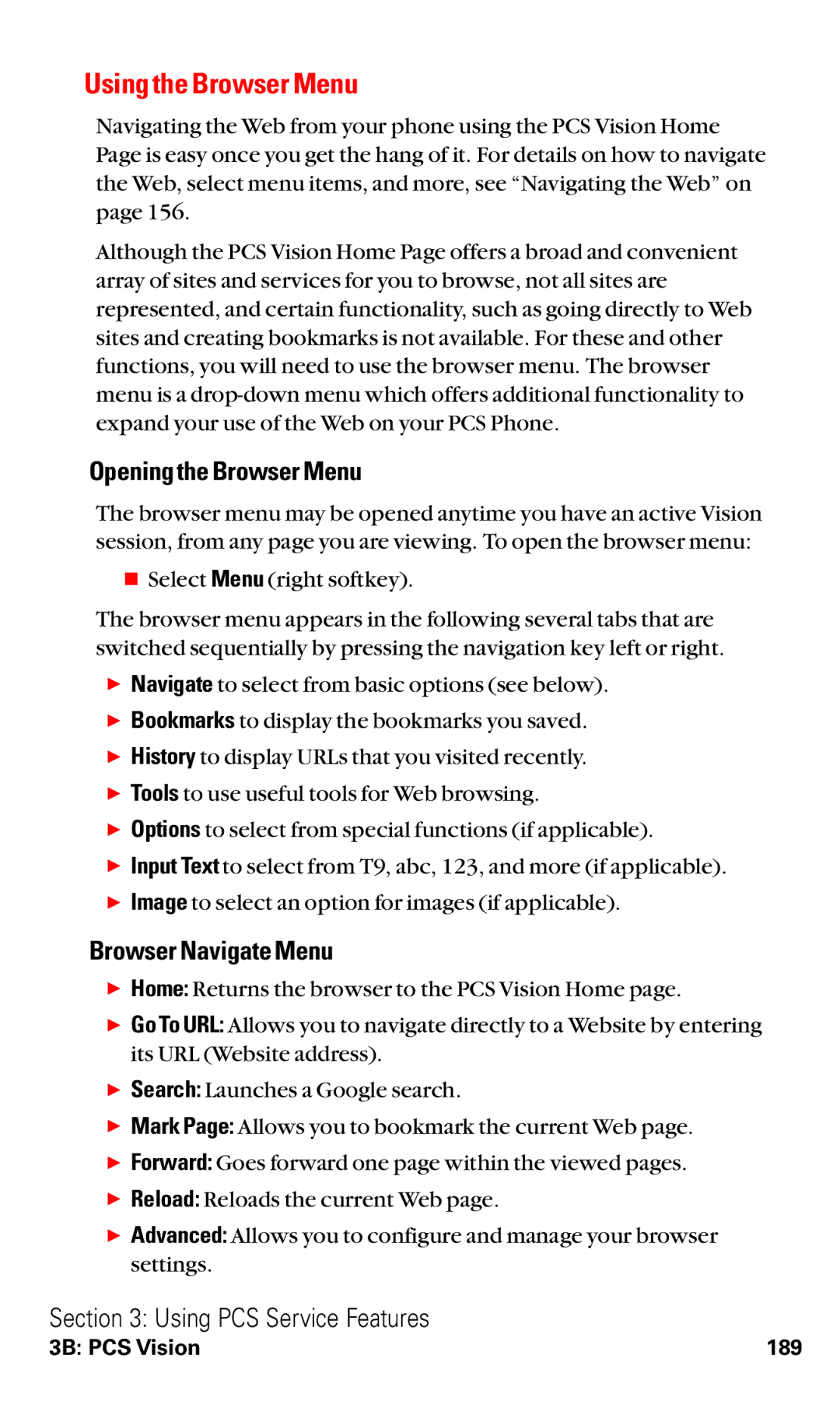 Toshiba VM4050 manual Using the Browser Menu, Opening the Browser Menu, Browser Navigate Menu 