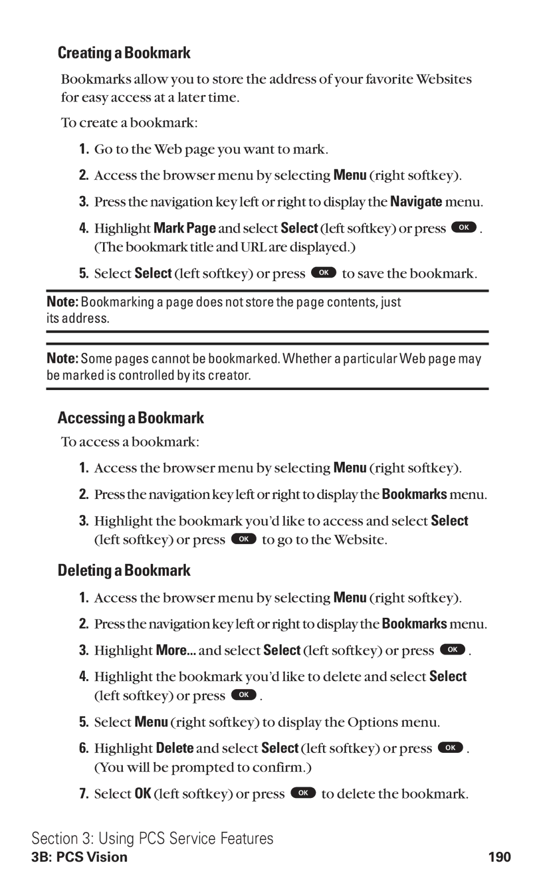 Toshiba VM4050 manual Creating a Bookmark, Accessing a Bookmark, Deleting a Bookmark 