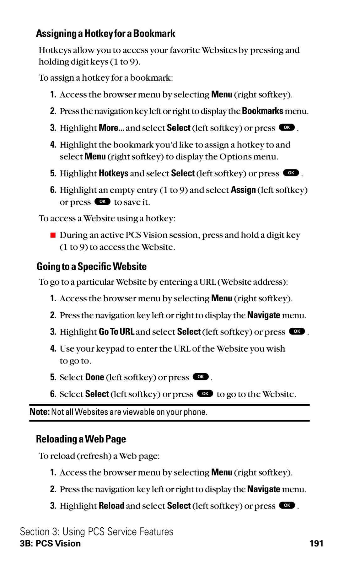 Toshiba VM4050 manual Assigning a Hotkey for a Bookmark, Going to a Specific Website, Reloading a Web 