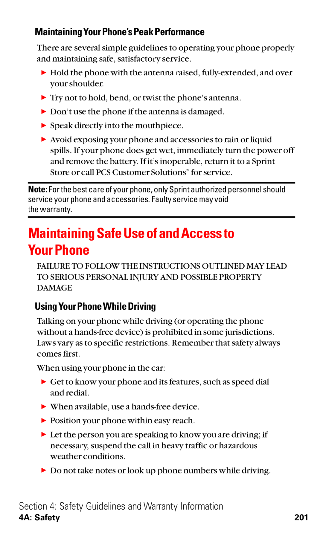 Toshiba VM4050 manual Maintaining Safe Use of and Access to Your Phone, Maintaining Your Phone’s Peak Performance 