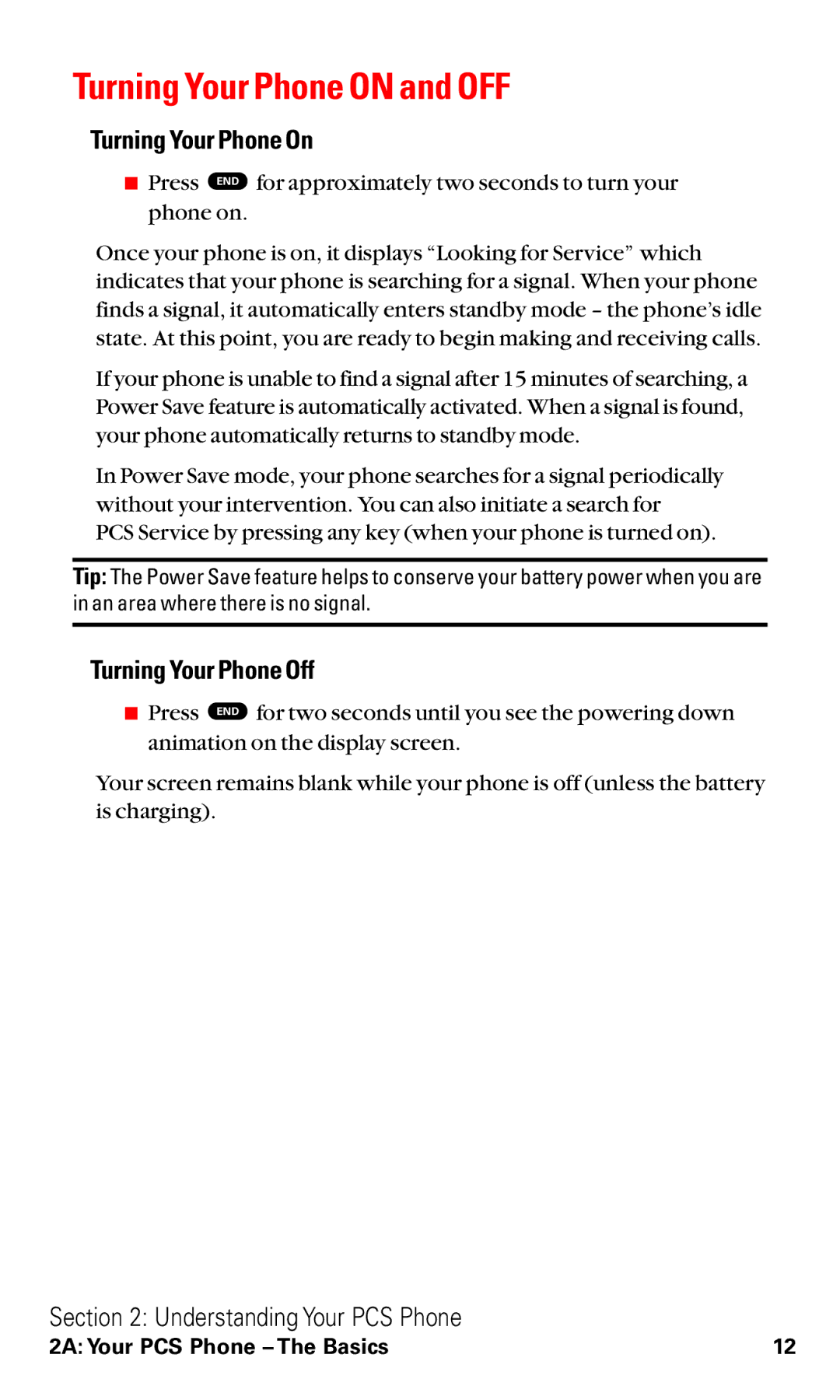 Toshiba VM4050 manual Turning Your Phone on and OFF, Turning Your Phone On, Turning Your Phone Off 