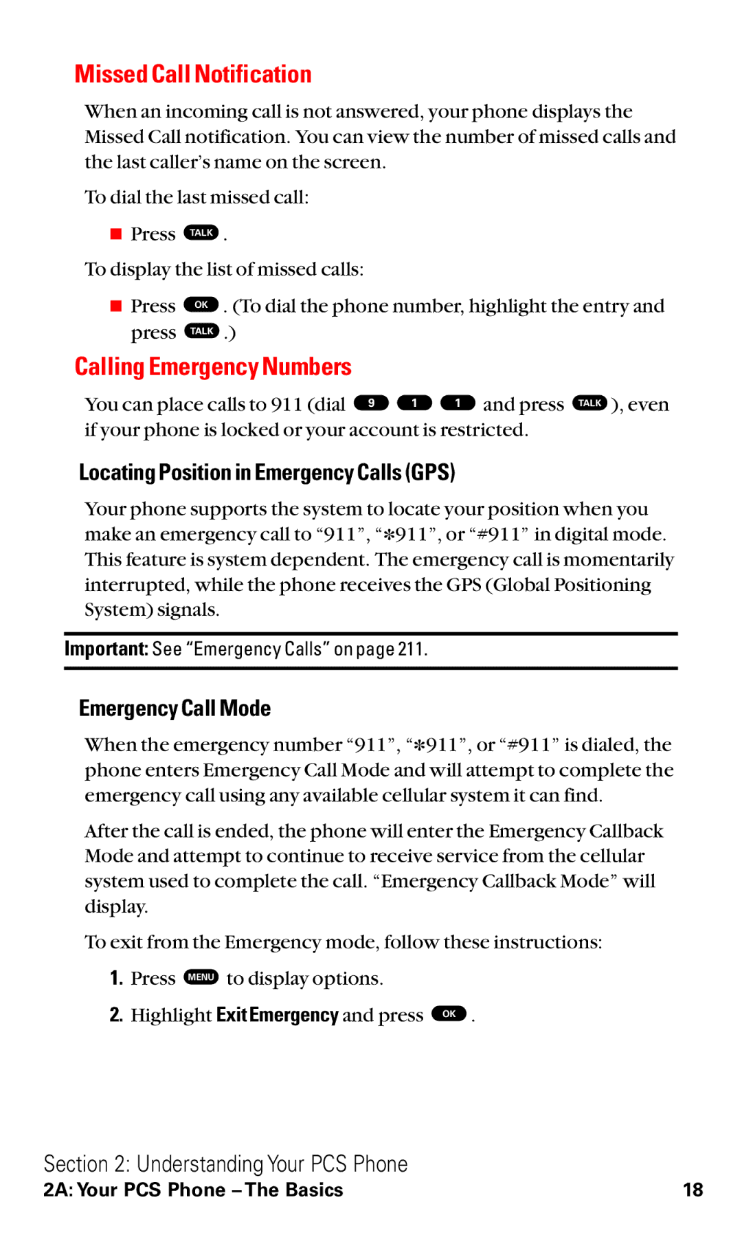 Toshiba VM4050 manual Missed Call Notification, Calling Emergency Numbers, Locating Position in Emergency Calls GPS 