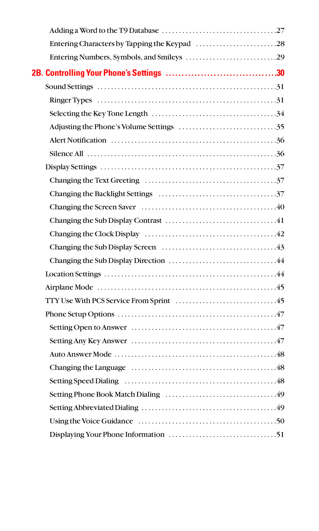 Toshiba VM4050 manual 2B. Controlling Your Phone’s Settings 