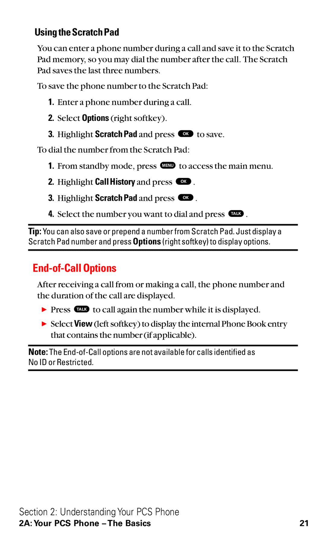 Toshiba VM4050 manual End-of-Call Options, Using the Scratch Pad 