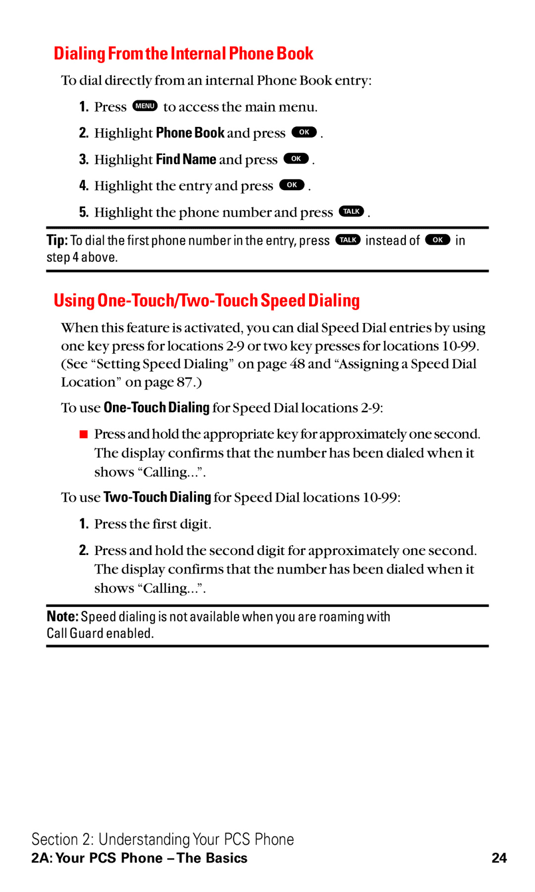 Toshiba VM4050 manual Dialing From the Internal Phone Book, Using One-Touch/Two-Touch Speed Dialing 