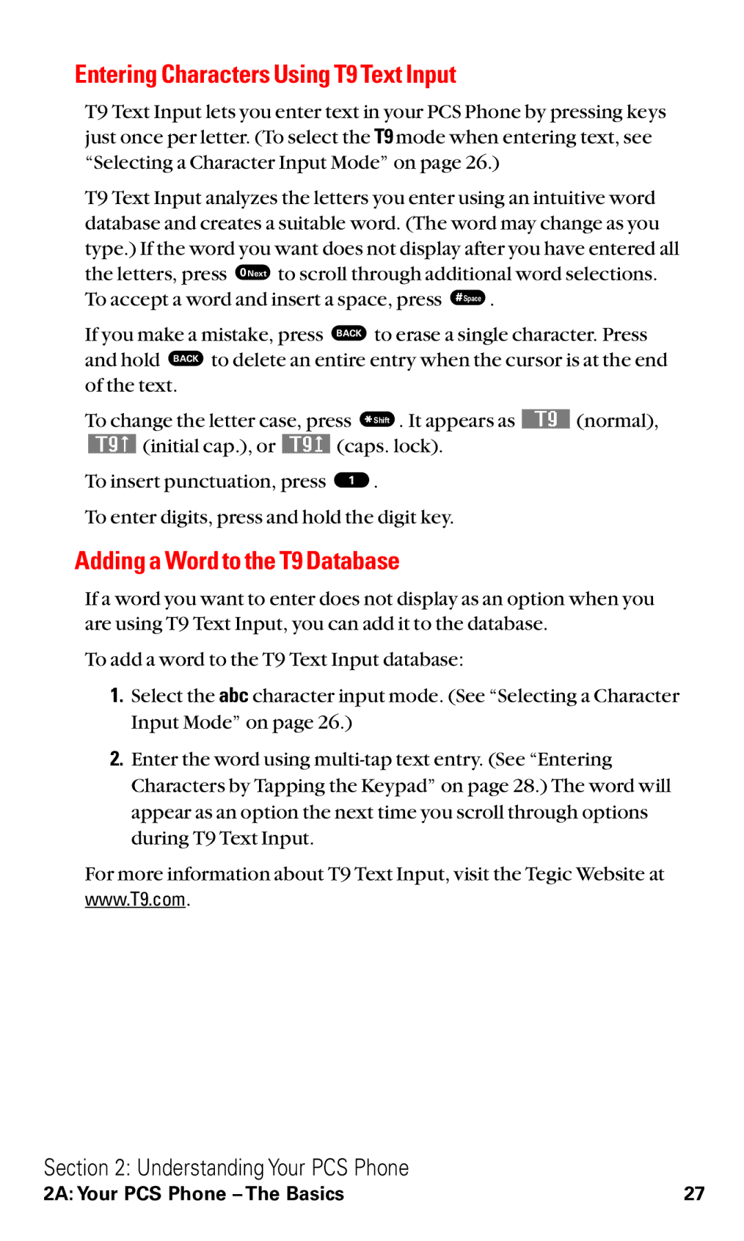 Toshiba VM4050 manual Entering Characters Using T9 Text Input, Adding a Word to the T9 Database 