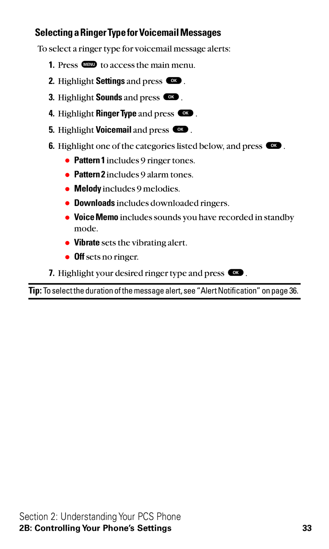 Toshiba VM4050 manual Selecting a Ringer Type for Voicemail Messages 