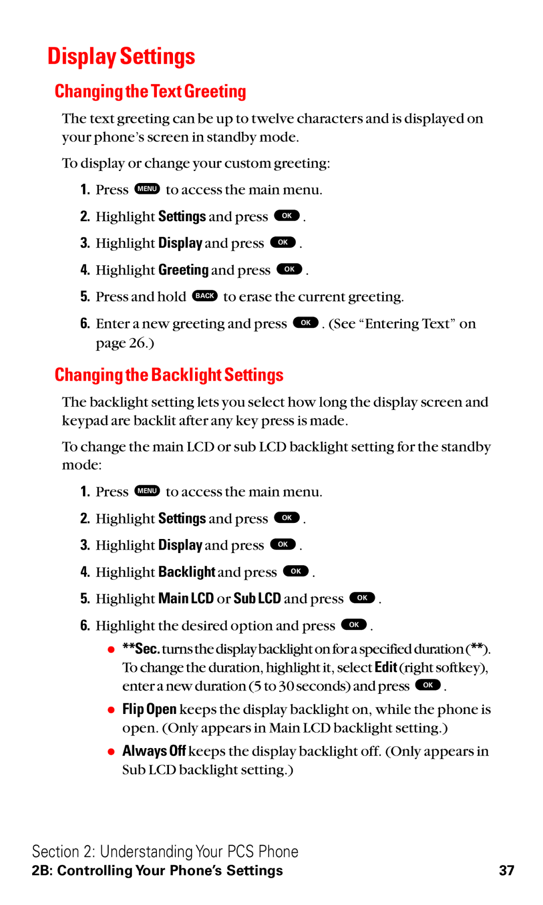 Toshiba VM4050 manual Display Settings, Changing the Text Greeting, Changing the Backlight Settings 